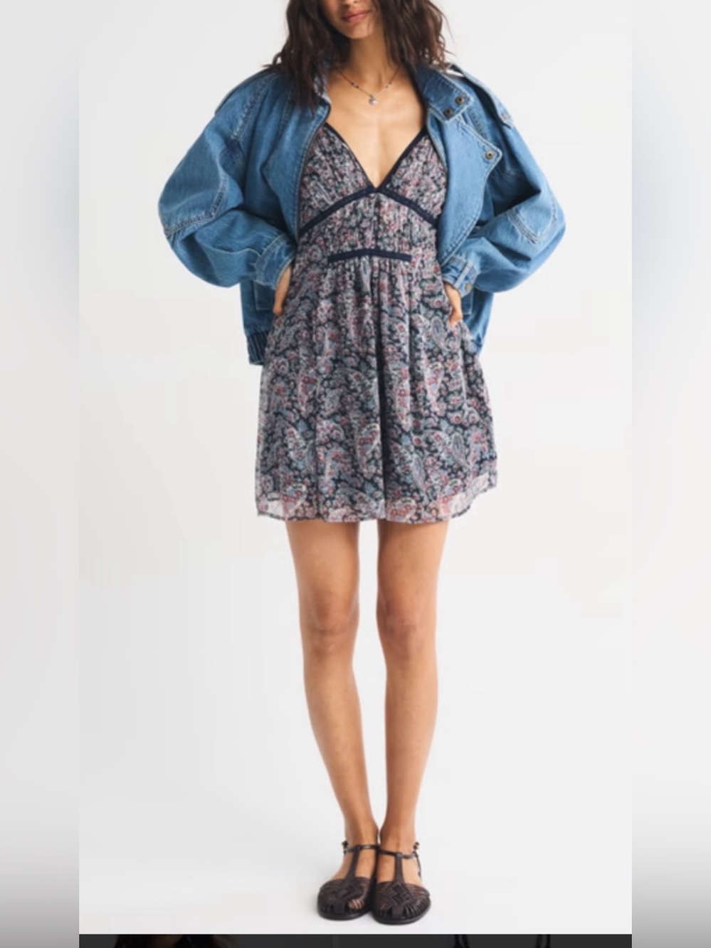 Abercrombie & Fitch Bra-Free Ruched Mini Dress Paisley Floral Small Tall ST NWT